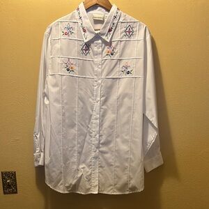 White Button Down Shirt with Embroidery